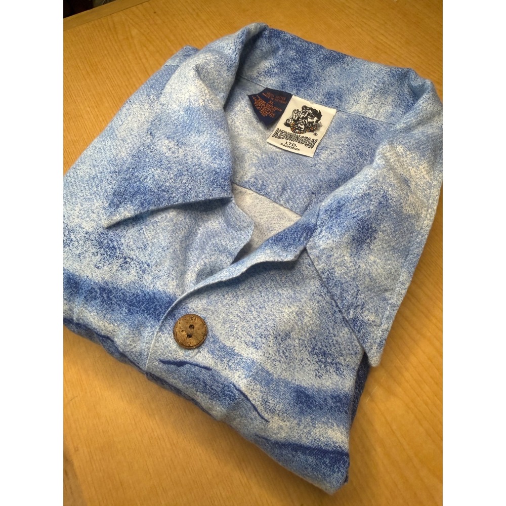 Vintage Kennington Hawaiian Shirt Mens XL Blue White Ocean Scene Coconut Buttons